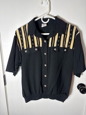 Vintage 90s GW Western Geometric Padded Shoulder Blouse Medium